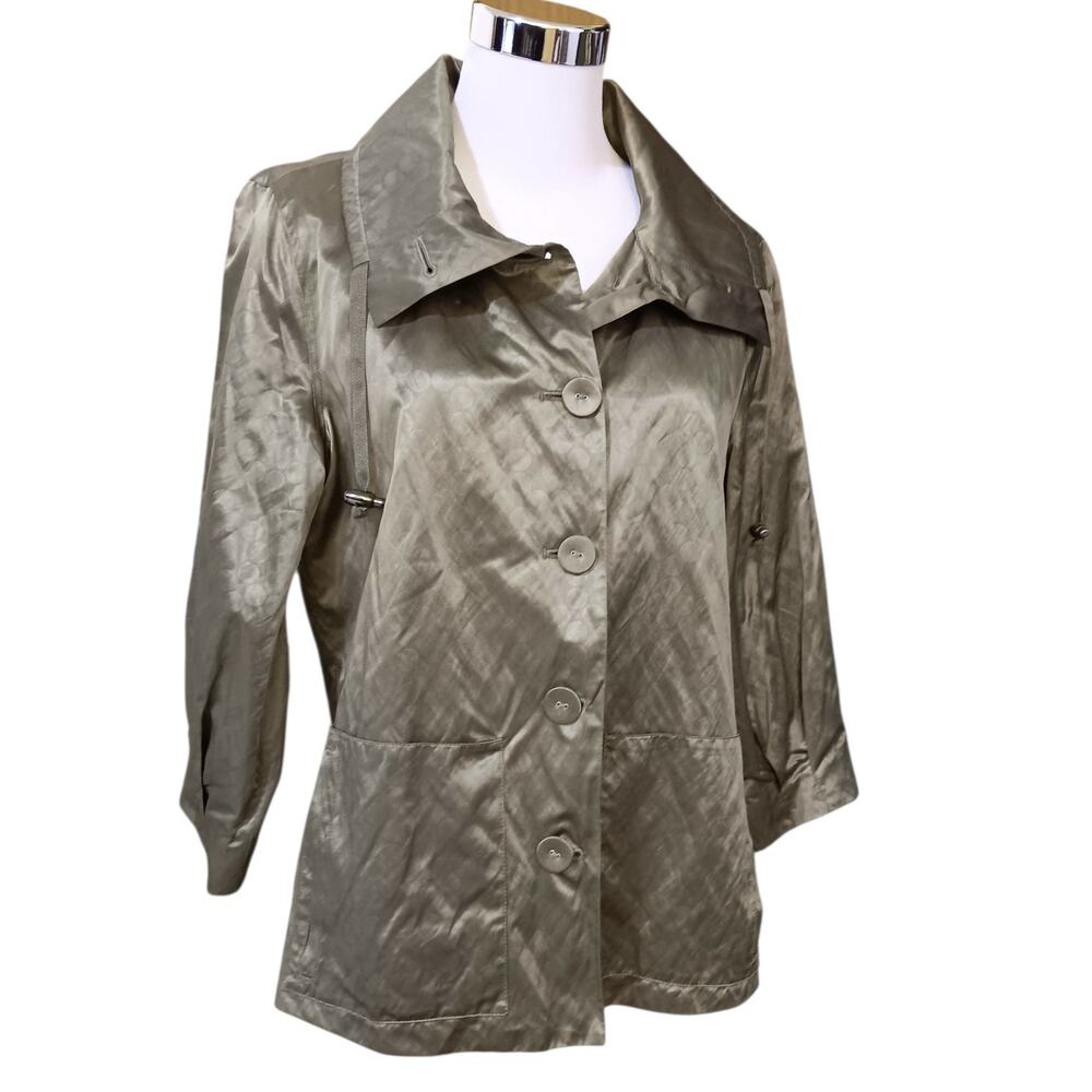 CHICO'S 1 Jacket Windbreaker Medium Pockets‎ Satin Khaki Green Transition Basic